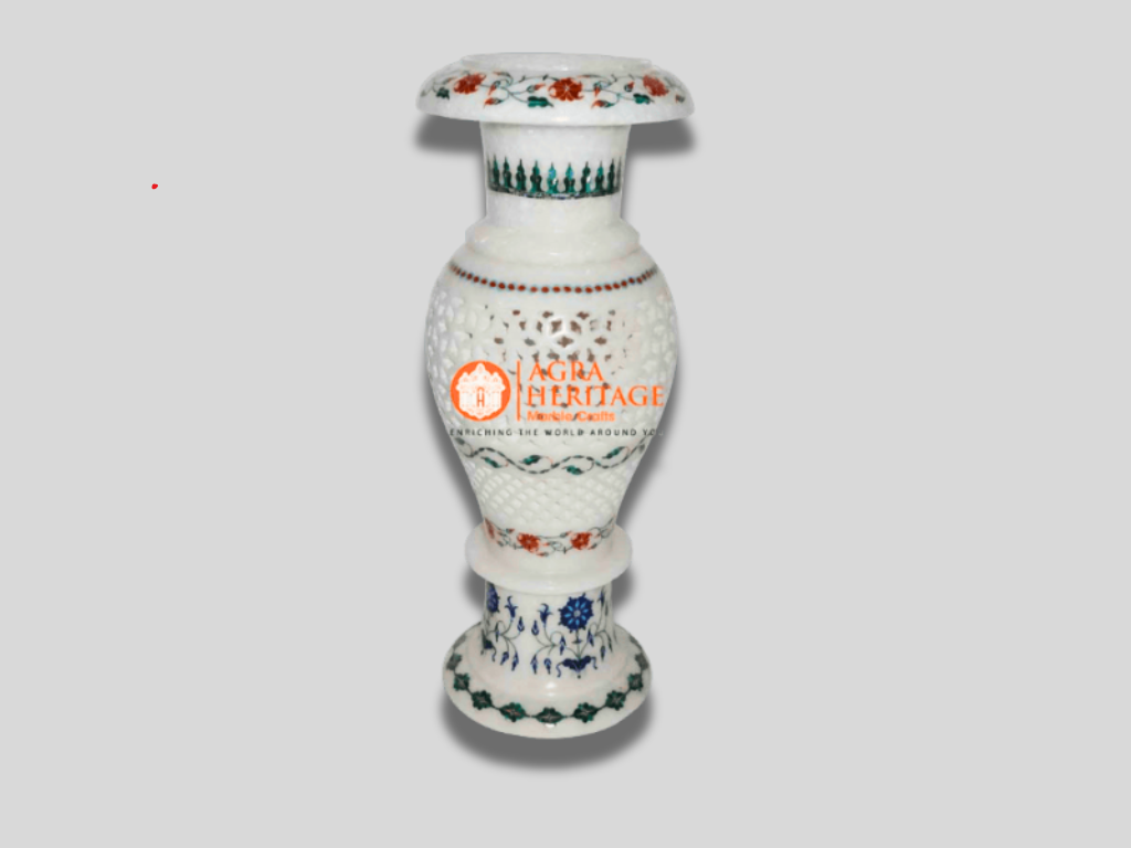 Multi Floral Inlay Design Filigree Marble Vase for Gift